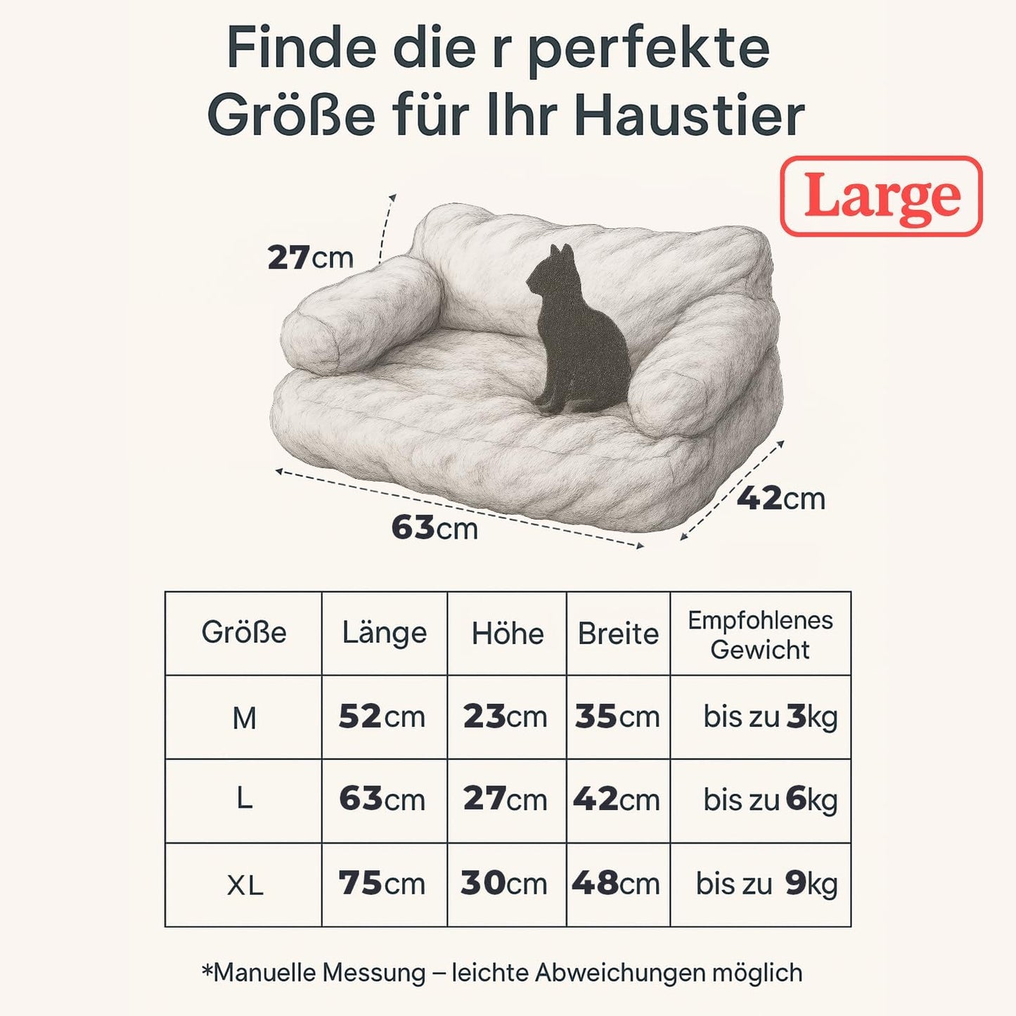 Flauschiges Katzen- und Hundesofa mit rutschfester Unterseite, Camel L
