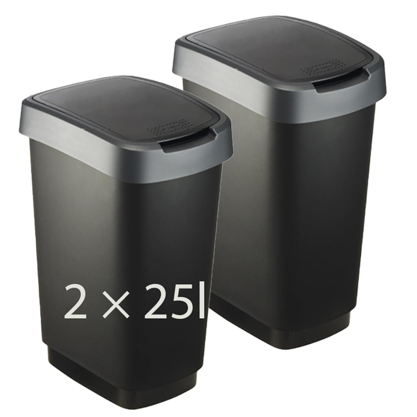 2er-Set Mülleimer mit Deckel, Anthrazit/Silber 2x25l