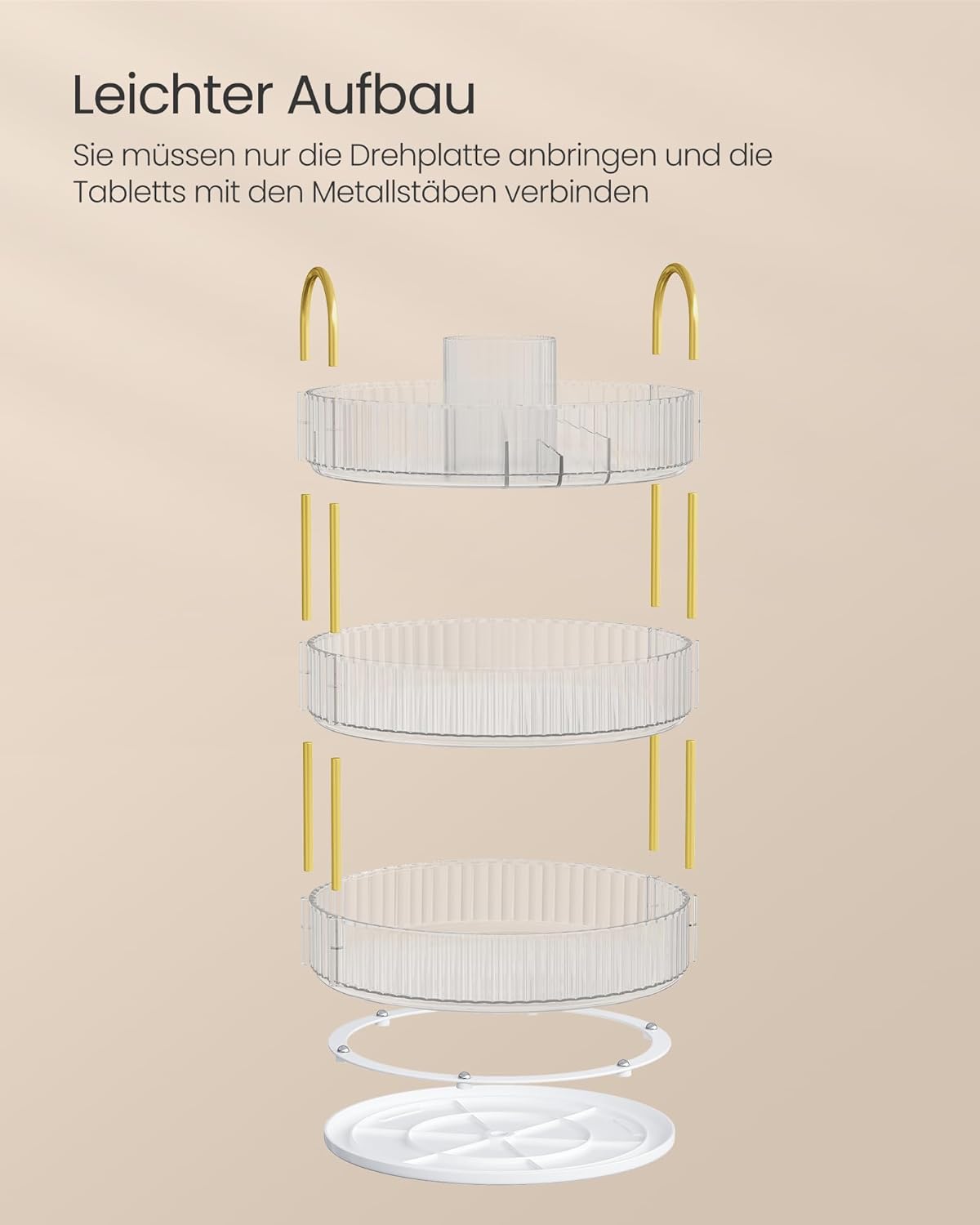 Drehbarer Make-up Organizer mit 3 Ebenen, Transparent 3 Ebenen (46H cm)