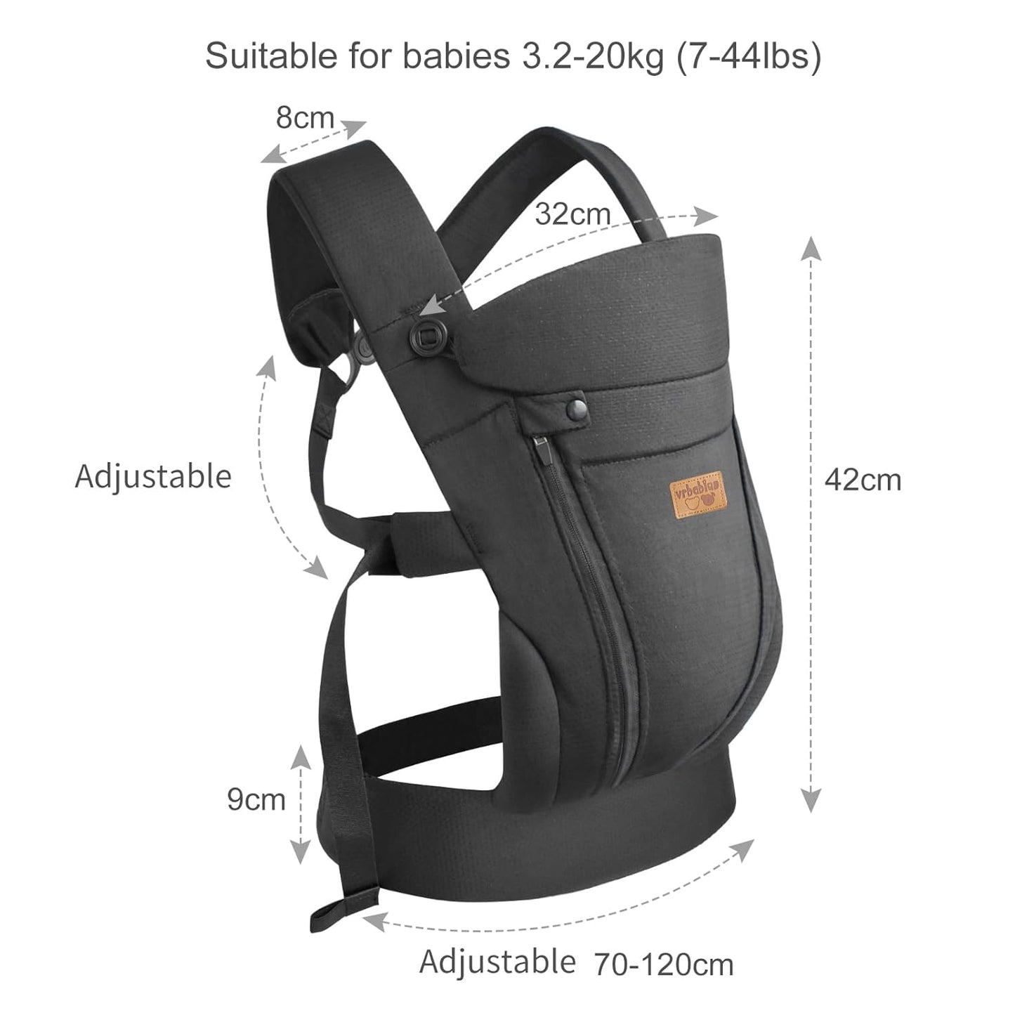 Ergonomische Babytrage für Neugeborene, Schwarz Upgraded - mit Gürtel