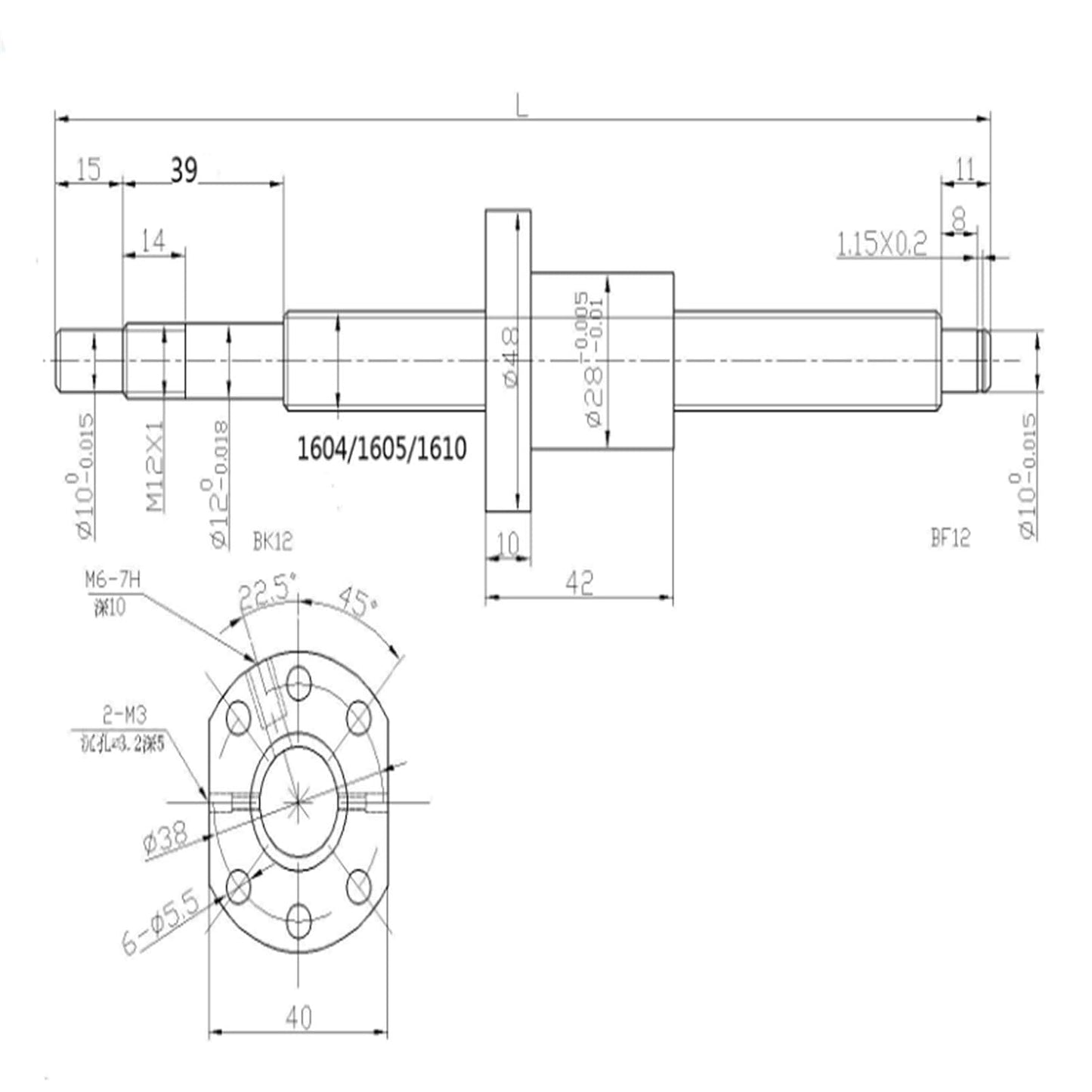Kugelumlaufspindel SFU1605, 1500mm SFU1605