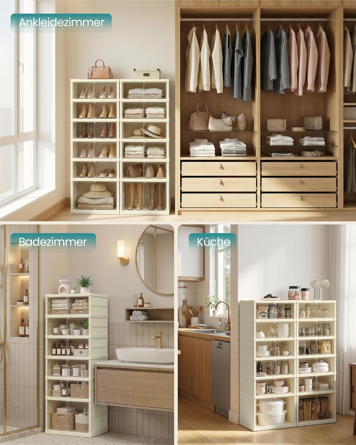 Schuhregal Organizer mit 6 Ebenen (für 12 Paar), Cremeweiss 12 Paare