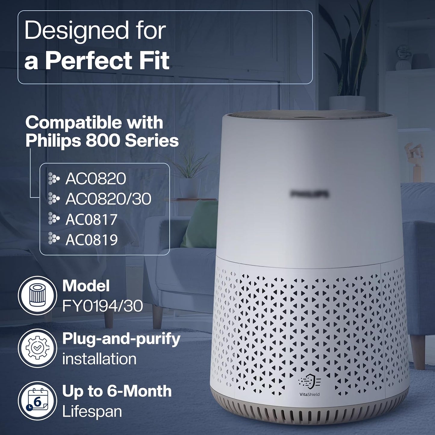 Ersatzfilter-Set für Philips Luftreiniger AC0820/AC0819, FY0194/30