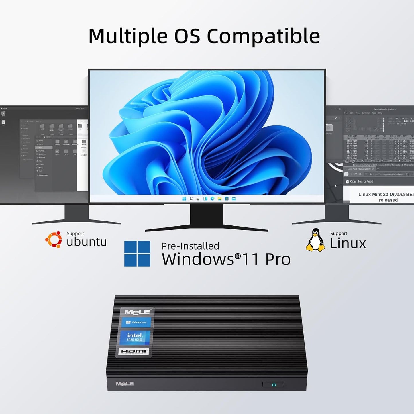 Lüfterloser Mini-PC Quieter2Q J4125 mit Windows 10 Pro, Quieter2Q J4125 8GB 256GB