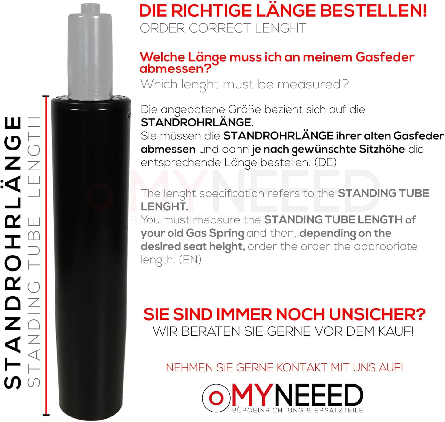 Gasfeder für Bürostuhl - Gasdruckfeder, 165 mm V