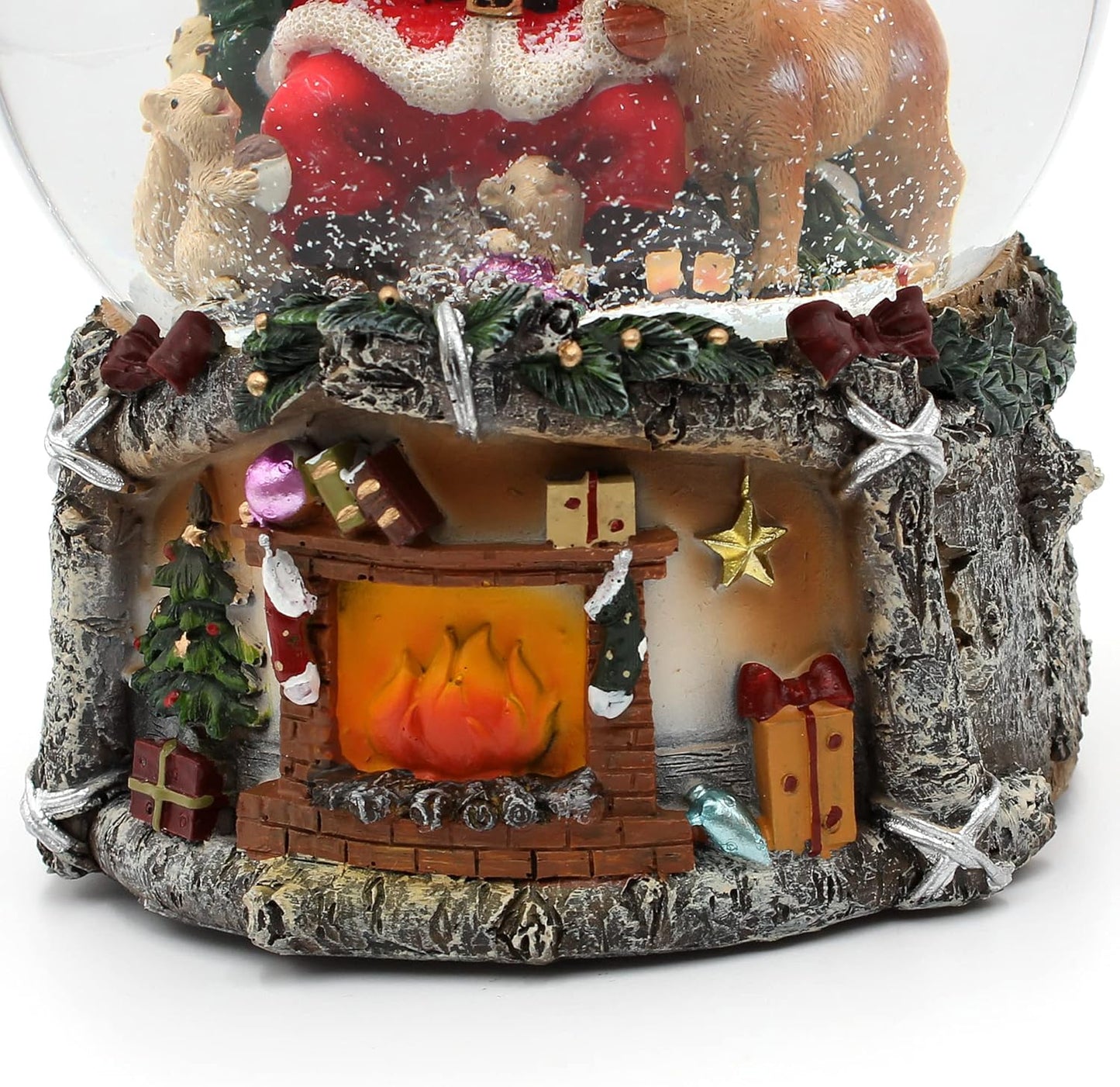 XXL Schneekugel mit Weihnachtsmann & Reh (mit Sound), Wm-reh