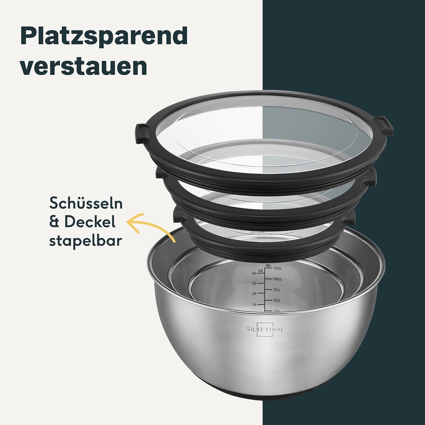 Edelstahl Rührschüssel mit Deckel (3,8l), 3,8l