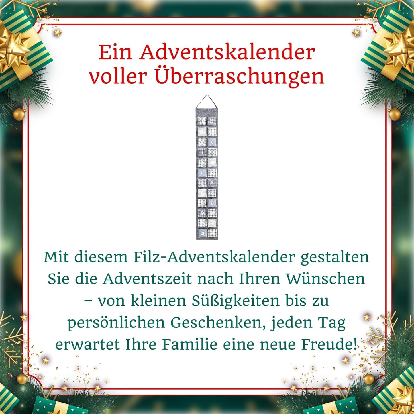Adventskalender zum Aufhängen und Befüllen aus Filz, Grau