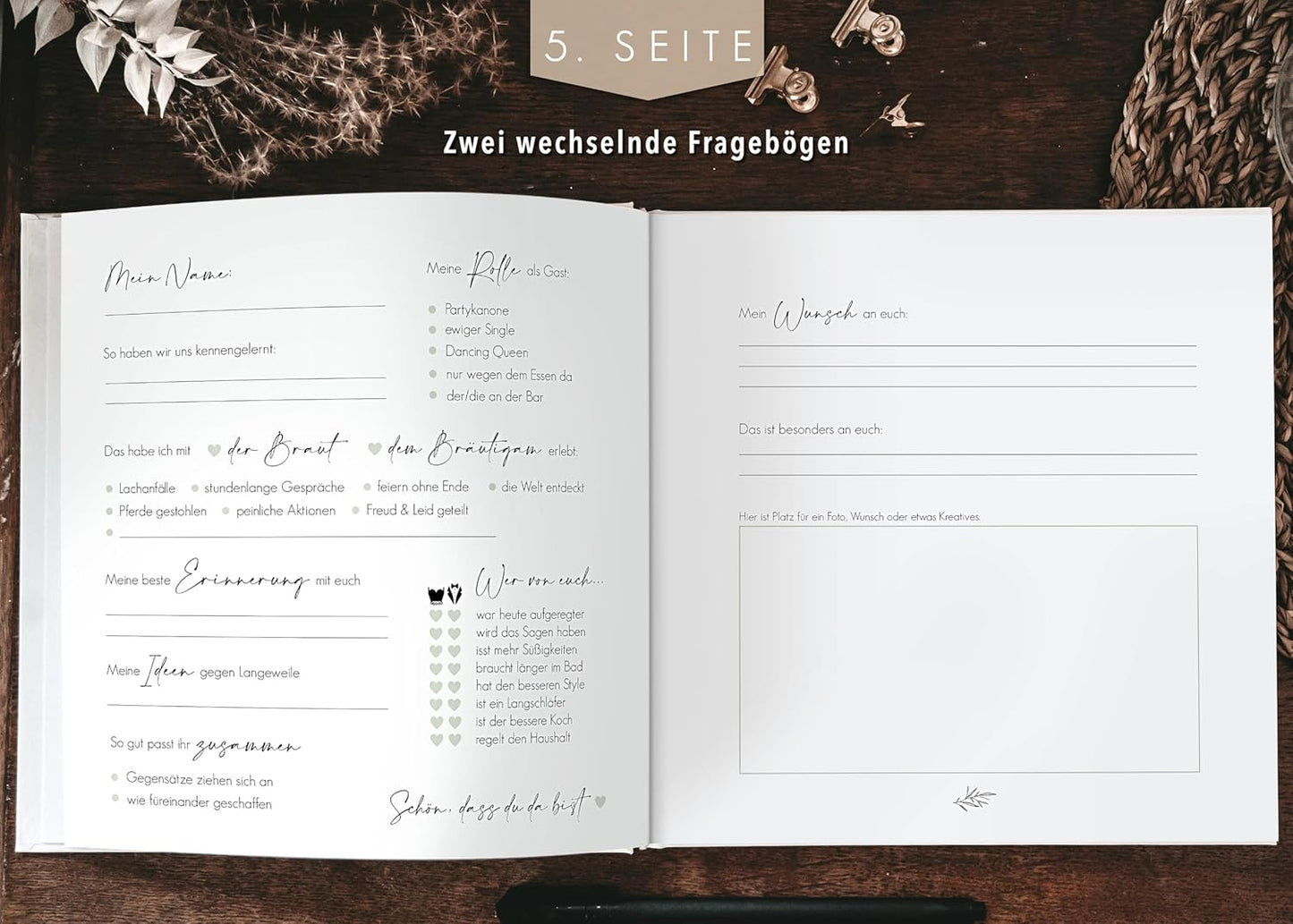 Hochzeit-Gästebuch mit Fragen zum Ausfüllen, mit Fragen Eukalyptus