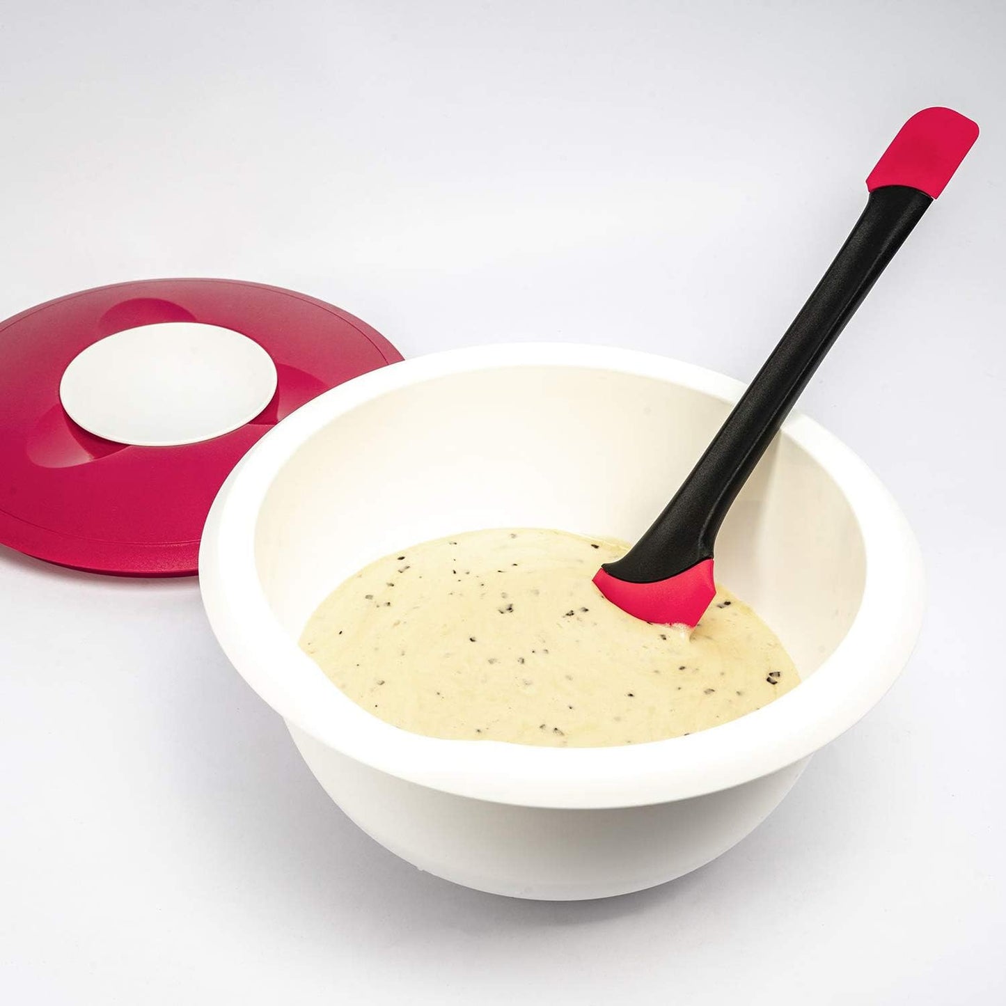 Backset mit Rührschüssel und Teigschaber, Weiß/Rot, Set mit Schaber