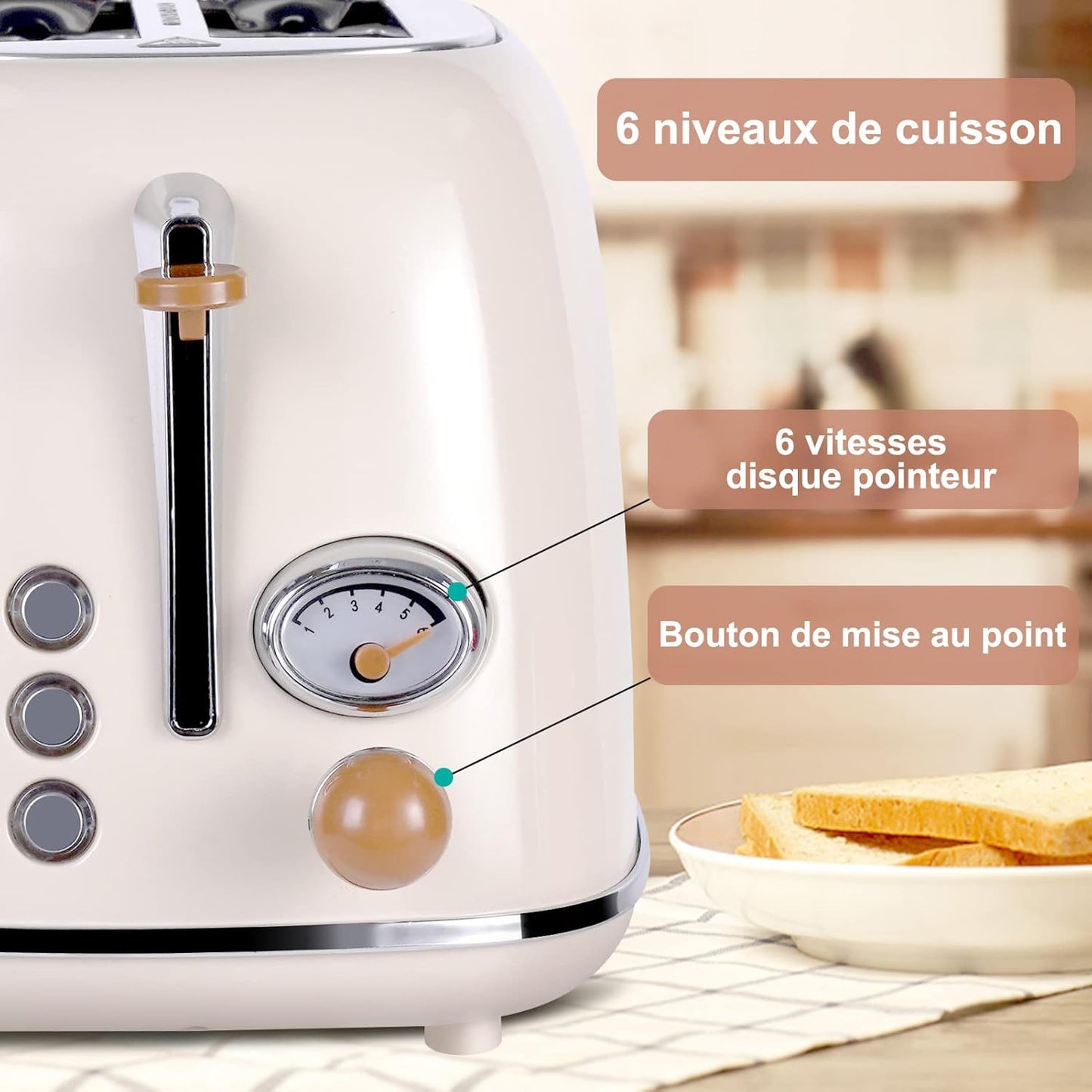 Retro Toaster mit Brötchenaufsatz und Countdown-Anzeige, Milchig Weiss