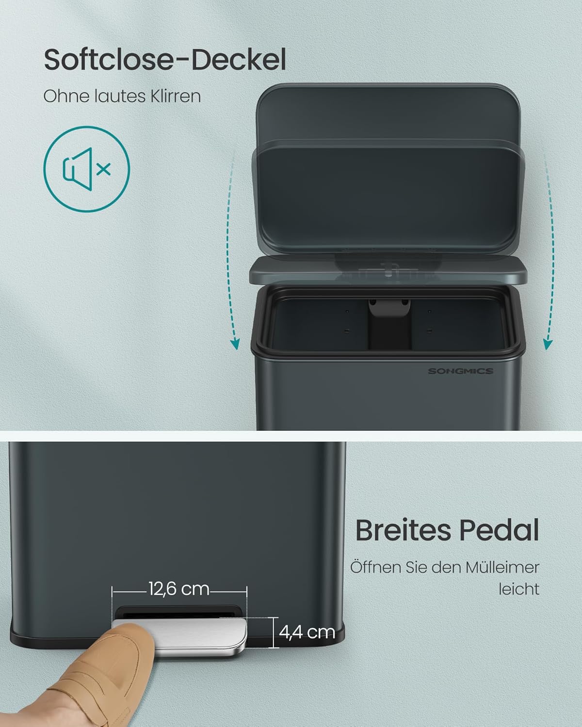 Tretmülleimer LTB540G02 mit Softclose & Deckel, anthrazitgrau