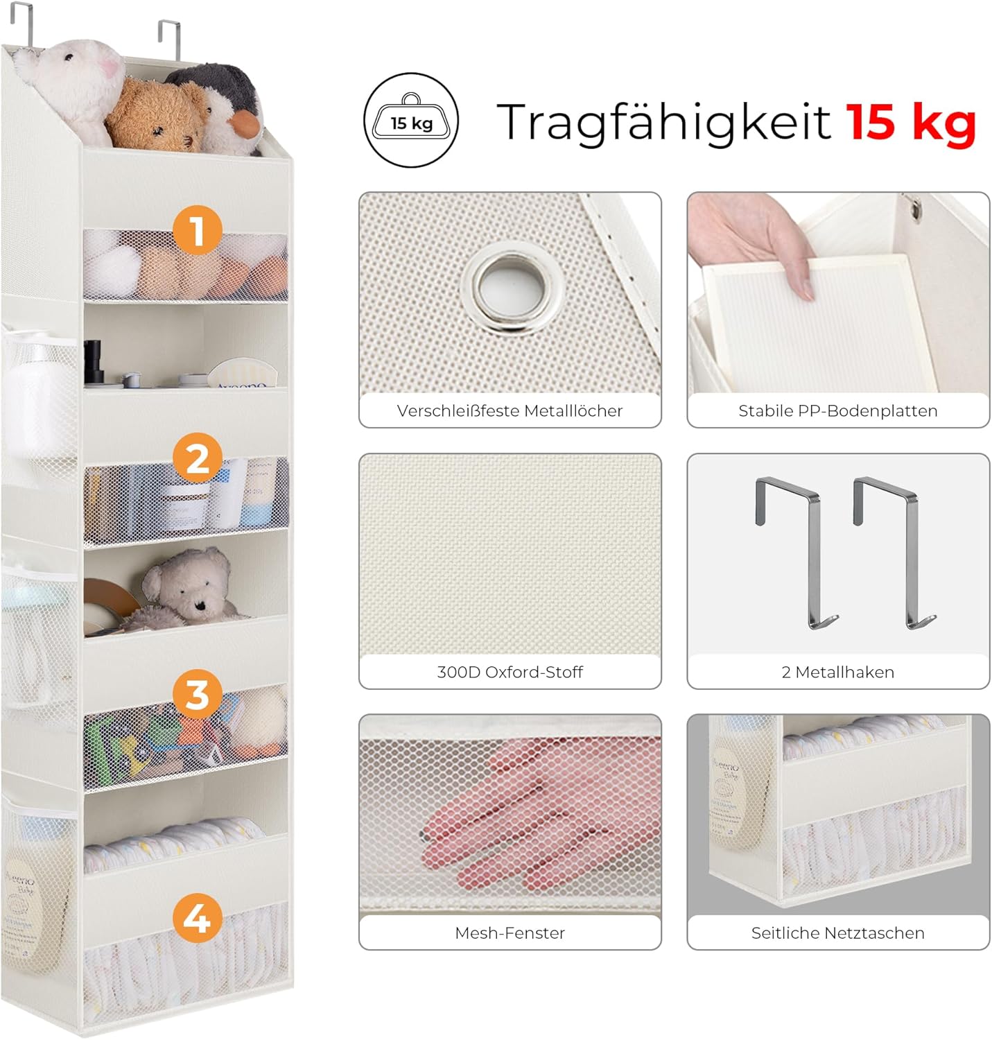 Tür-Hängeregal, 4 Fächern Beige - 1 Stück
