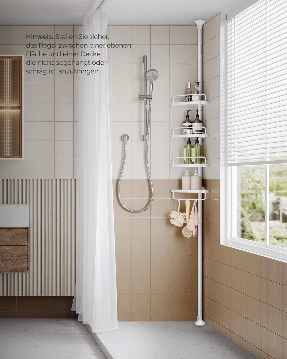 Teleskop-Duschregal mit 4 Ablagen (85-305 cm), Weiss/Flyaway Orchidee