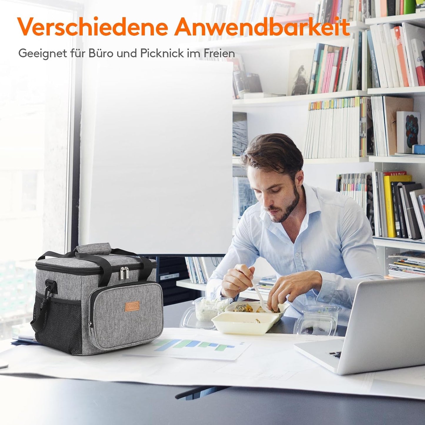 Faltbare Kühltasche für Picknick und Reise, 24L Grau