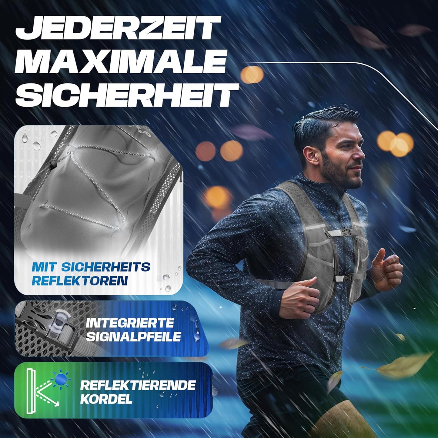 Trinkweste mit 8 Taschen, 5L - grau - mit 2x250ml 5L