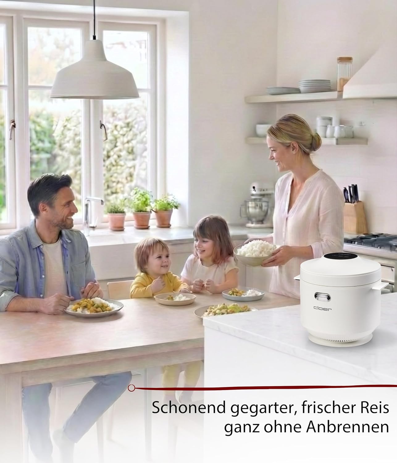 Reiskocher mit Dampfaufsatz und Warmhaltefunktion, Weiss