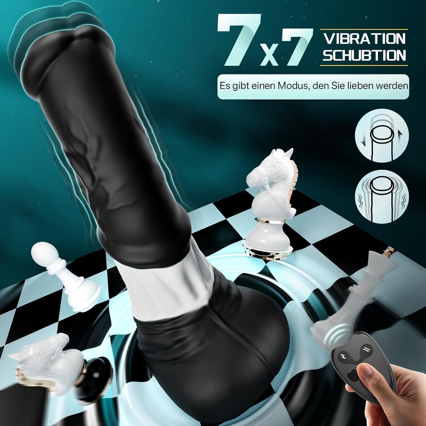 Pferdedildo mit 7 Stossfunktionen uns Saugnapf, Gelb