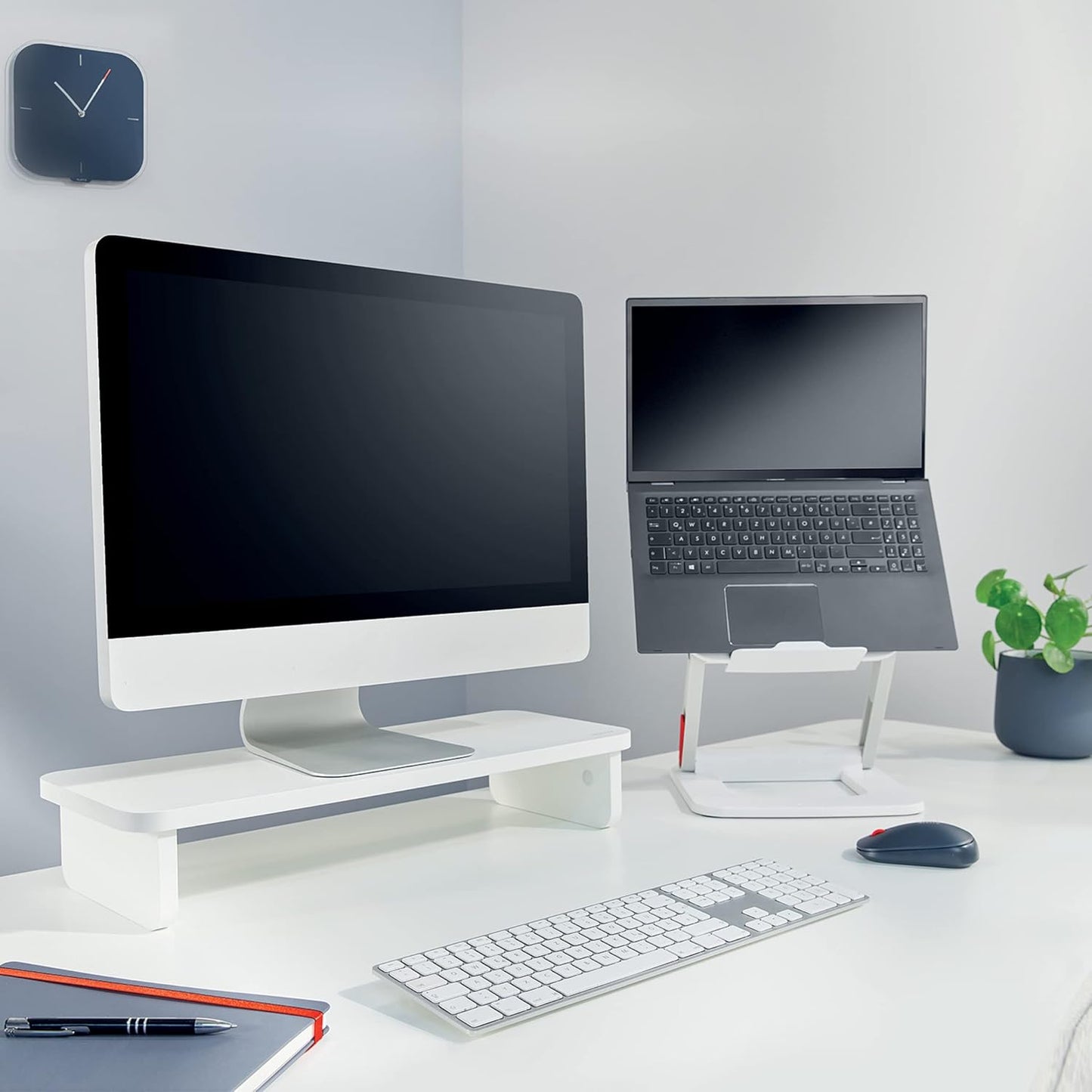 Ergonomischer Monitorständer, Monitorständer Standard Weiss/Hellgrau