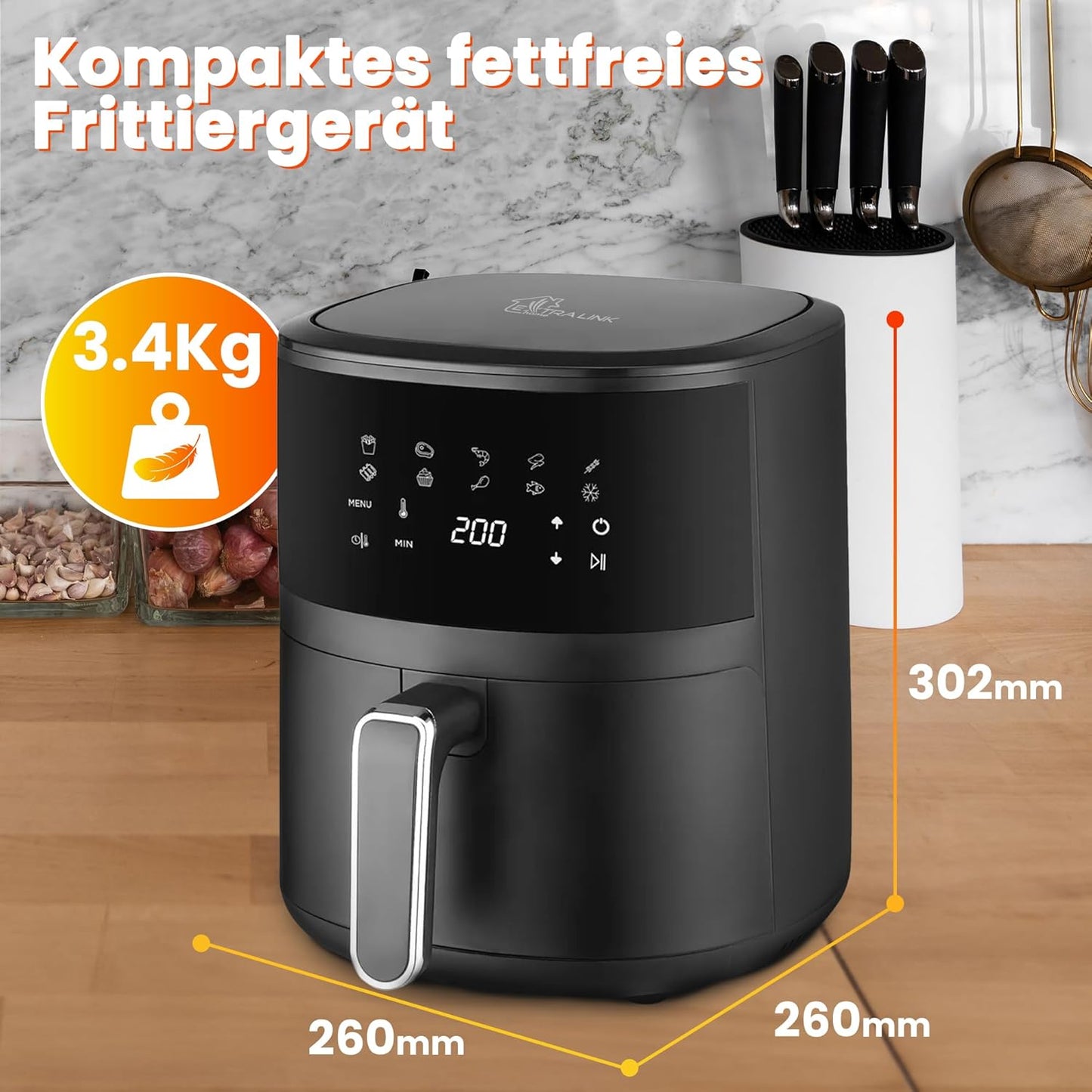 Heissluftfritteuse mit 10 Kochfunktionen, 4.2 LITER