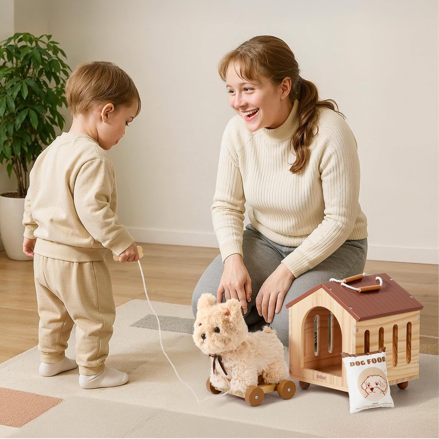 2-in-1 Hundespielzeug & Tierpflege-Set aus Holz