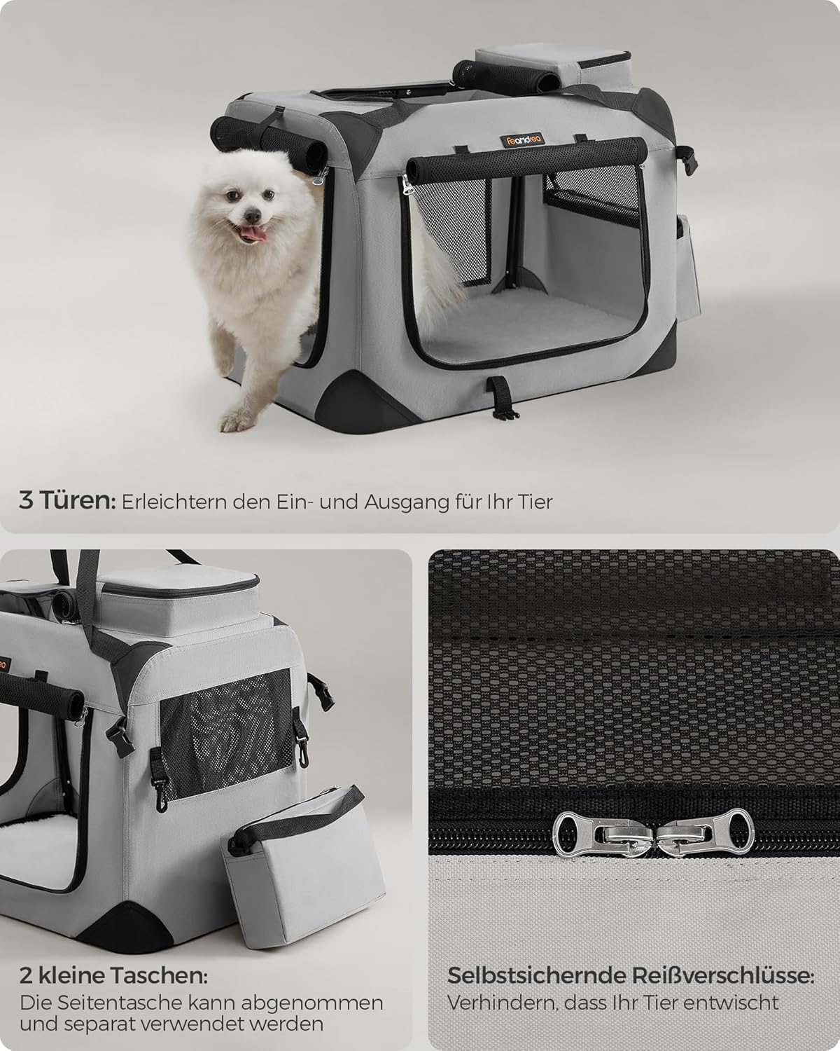 Faltbare Transportbox für Hunde, Rauchgrau L 60 x B 42 x H 42 cm