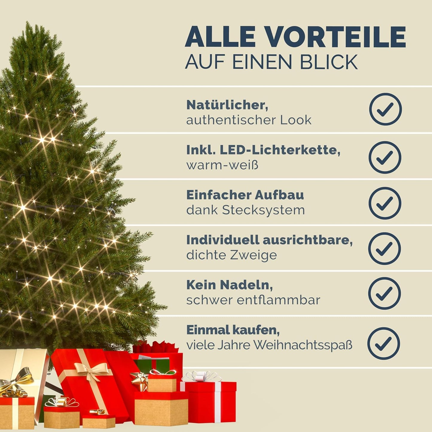 Künstlicher Weihnachtsbaum mit Lichterkette, 150cm mit Lichterkette