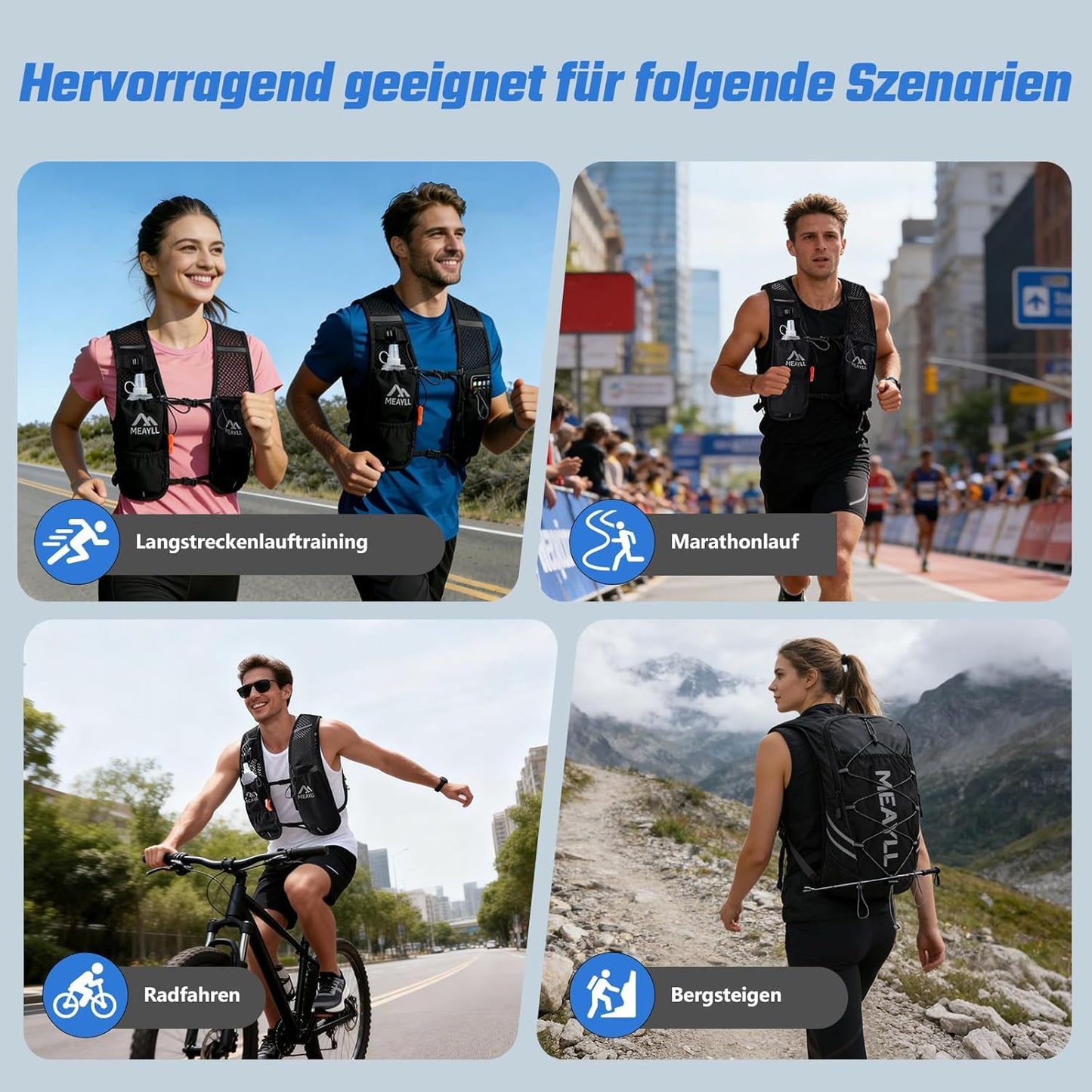 Laufweste mit Trinkflasche für Sport & Outdoor, Schwarz Laufweste mit 500 ml Trinkflasche