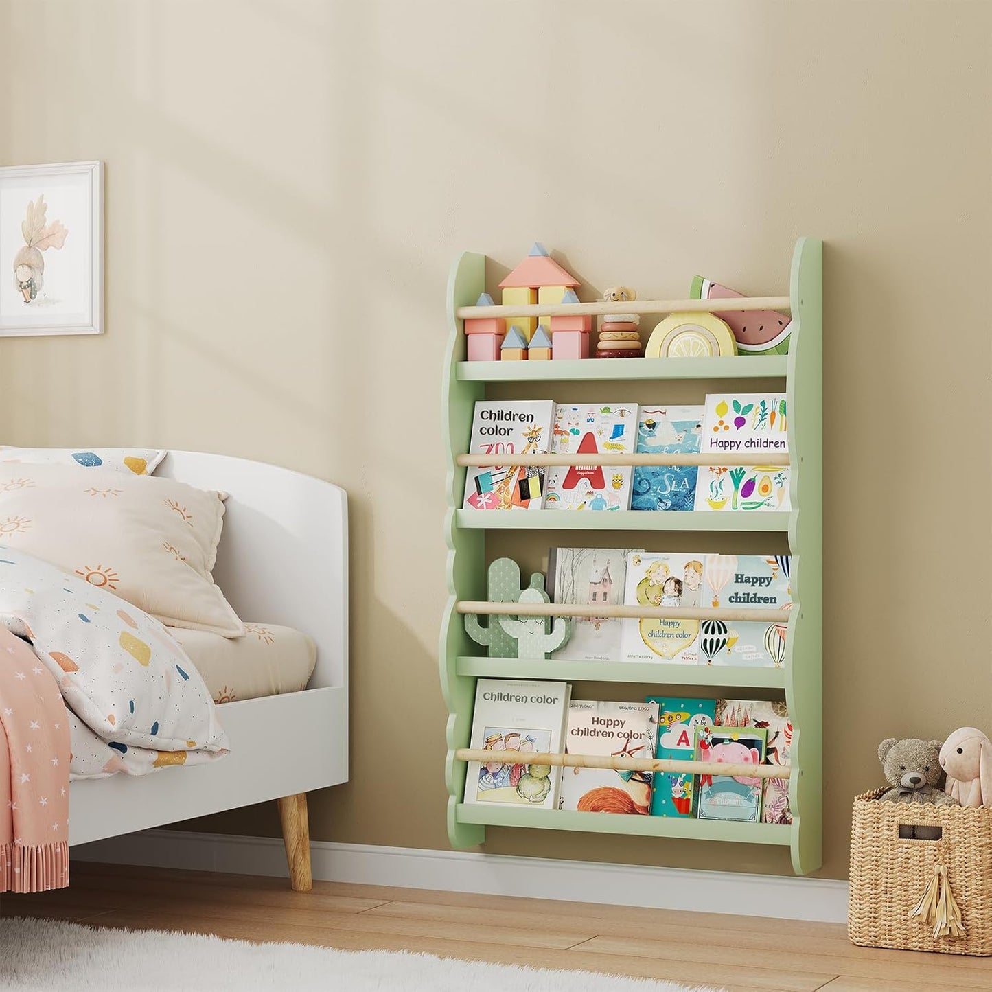 Kinder-Bücherregal mit 4 Ablagen, Grün 60x98cm
