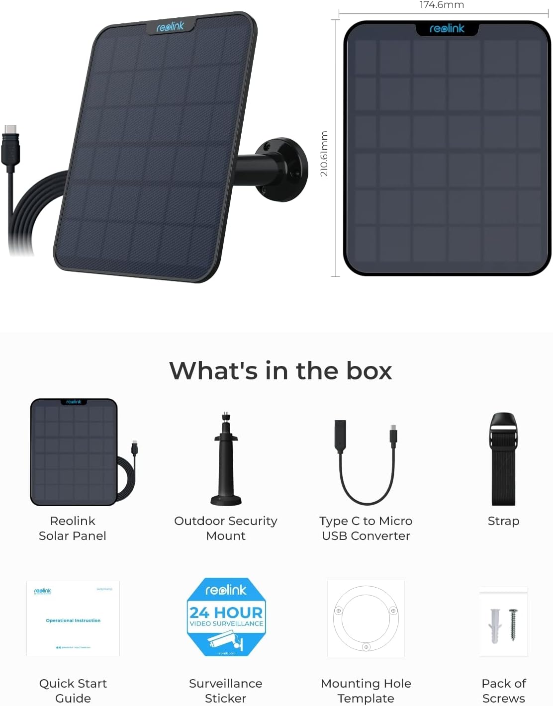 Solarpanel für Akku Überwachungskameras, Schwarz