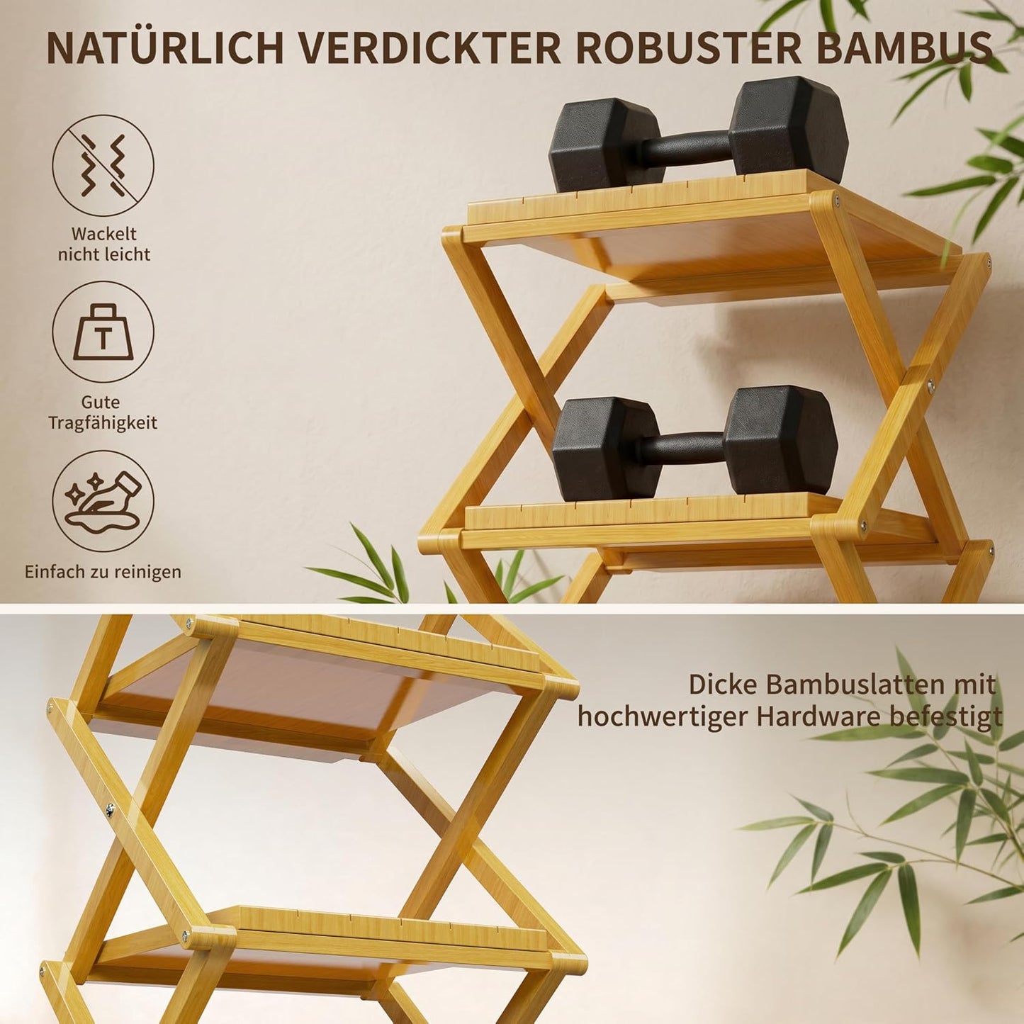 Klappbares Schuhregal, 7-stufig, platzsparend, Stammholz Verdickung 7 Schichten
