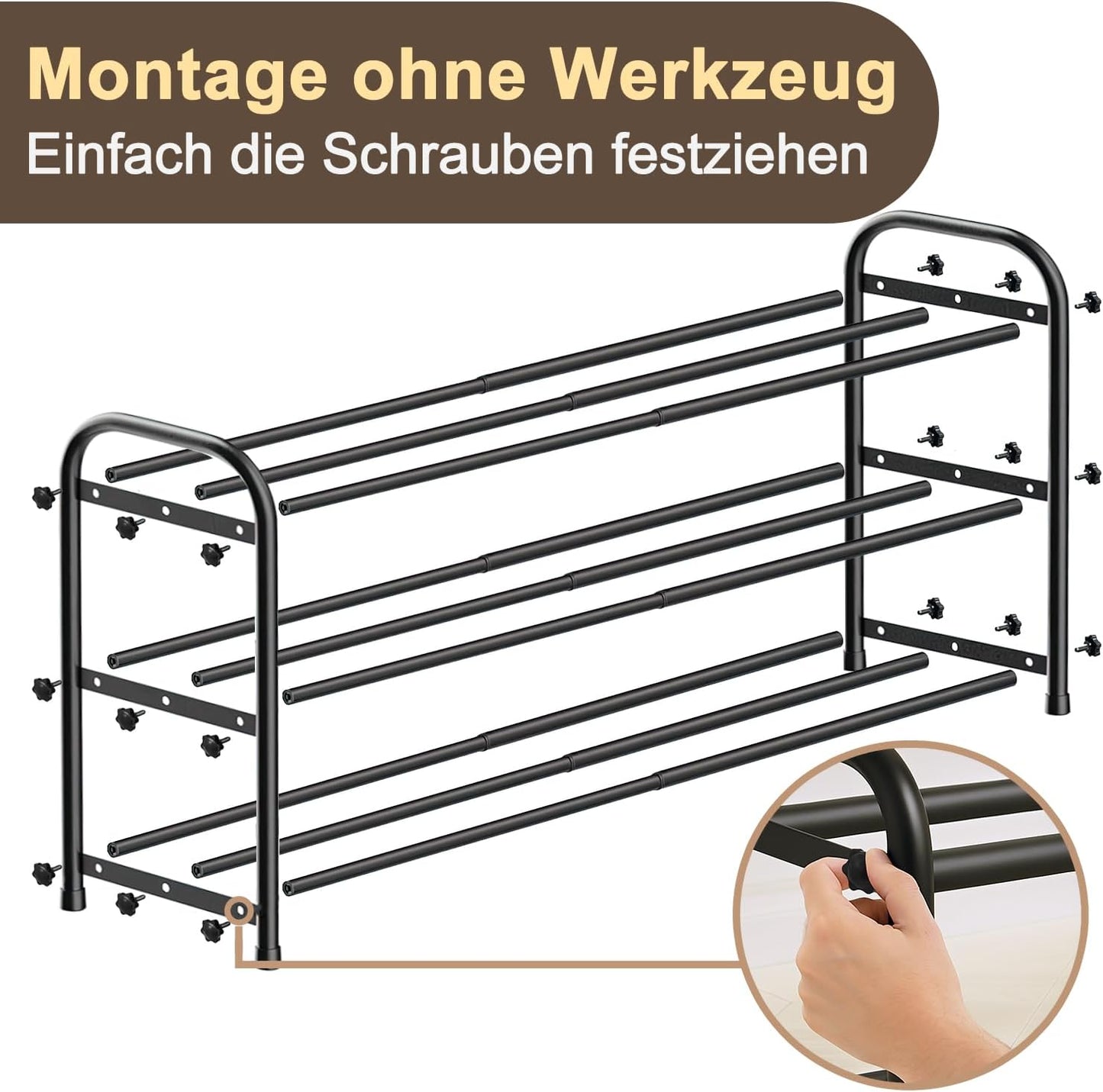 Ausziehbares Schuhregal mit 3 Ebenen, 3 Ebenen