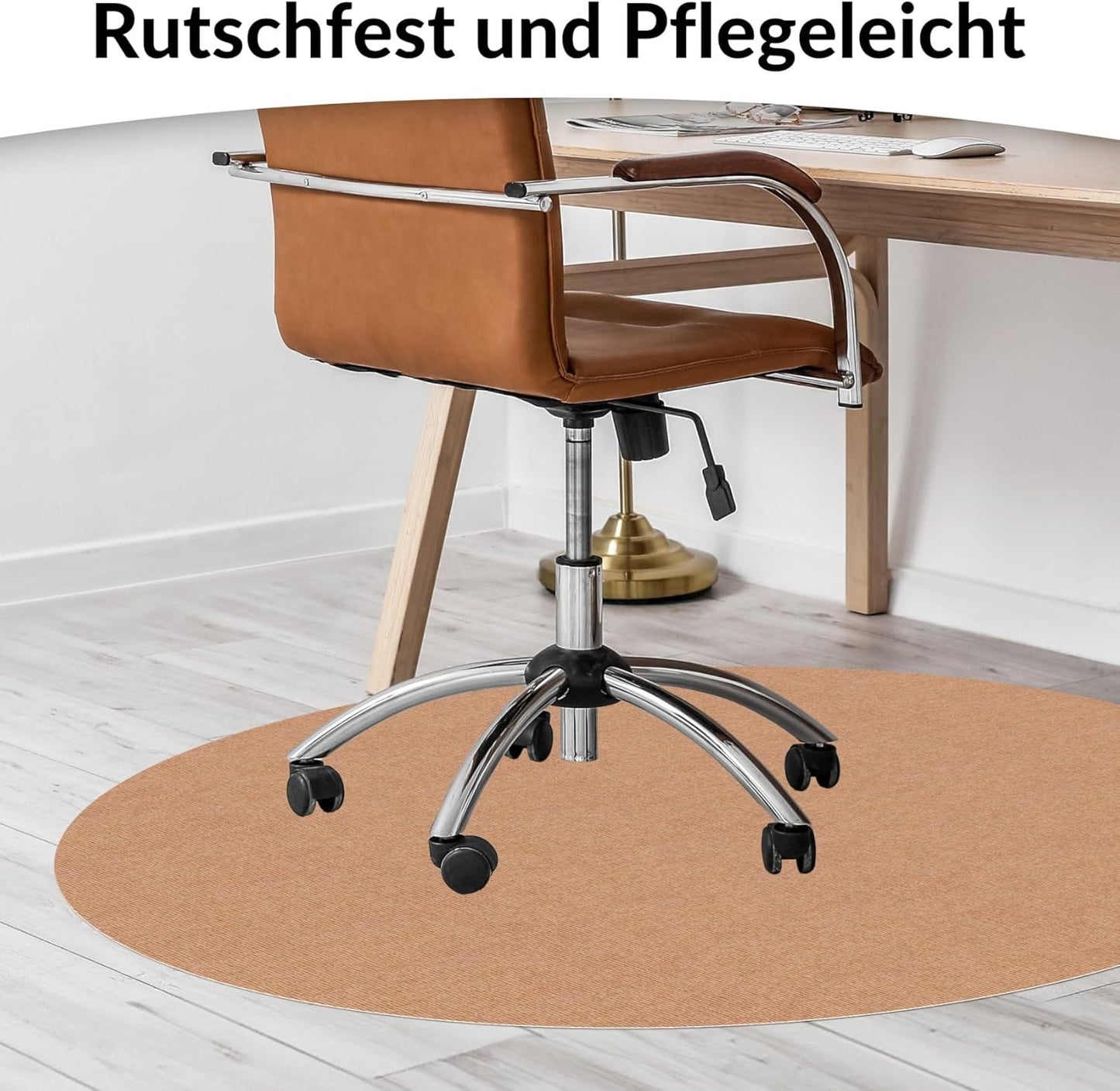 Runde Bodenschutzmatte für Bürostuhl, Rund 120 cm Hellbraun