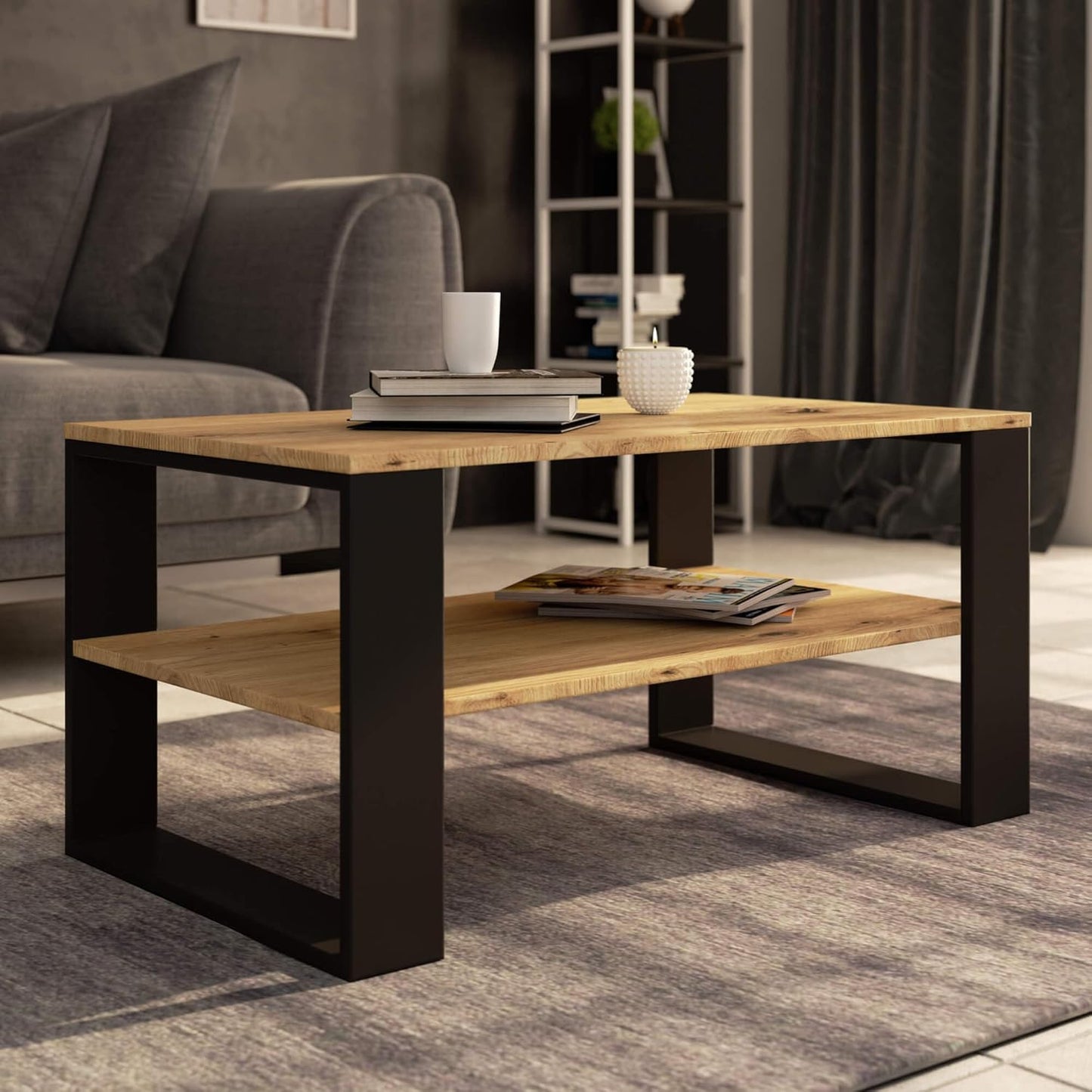 Couchtisch Alex mit Regal, Artisan-eiche Schwarz