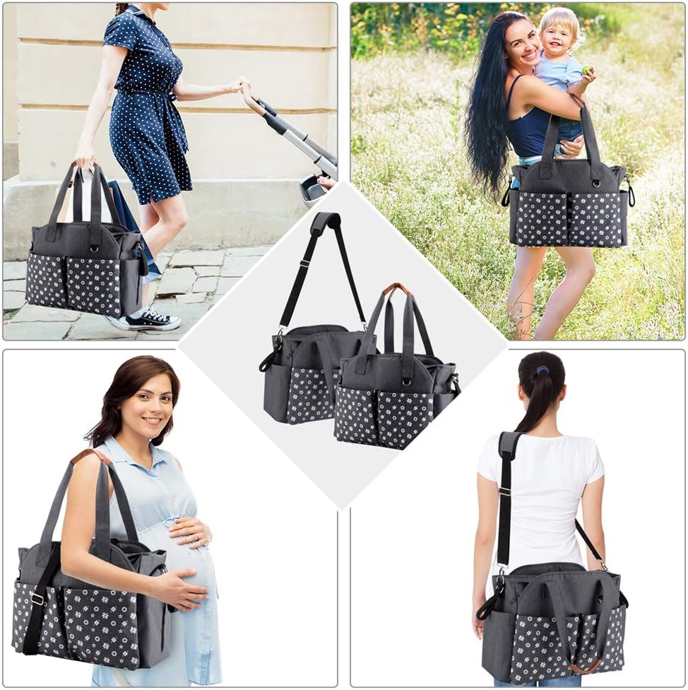 Reise-Wickeltasche mit Kinderwagenriemen (12 Taschen), Dunkelgrau