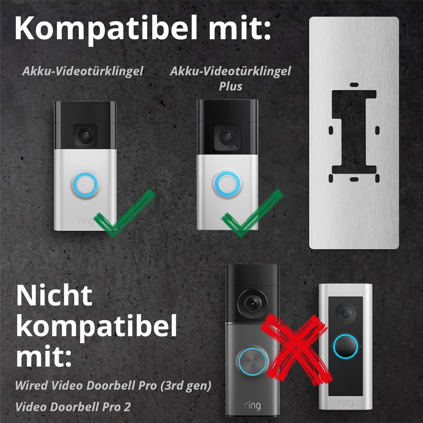 Türklingelblende für Video-Doorbell 2/3/4 (Edelstahl), 100 mm x 260 mm / Edelstahl