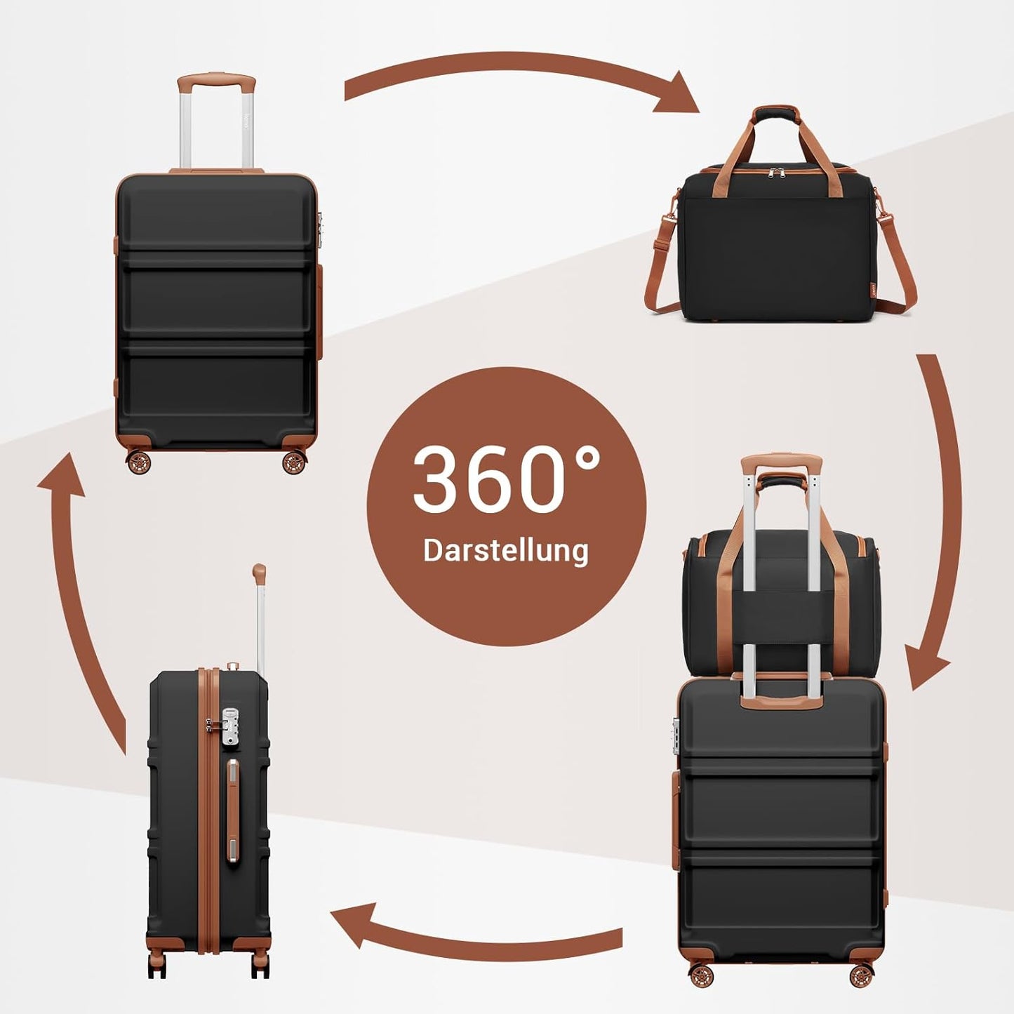 HandgepäckTrolley-Set, Schwarz/Braun 55cm Gepäck-Sets