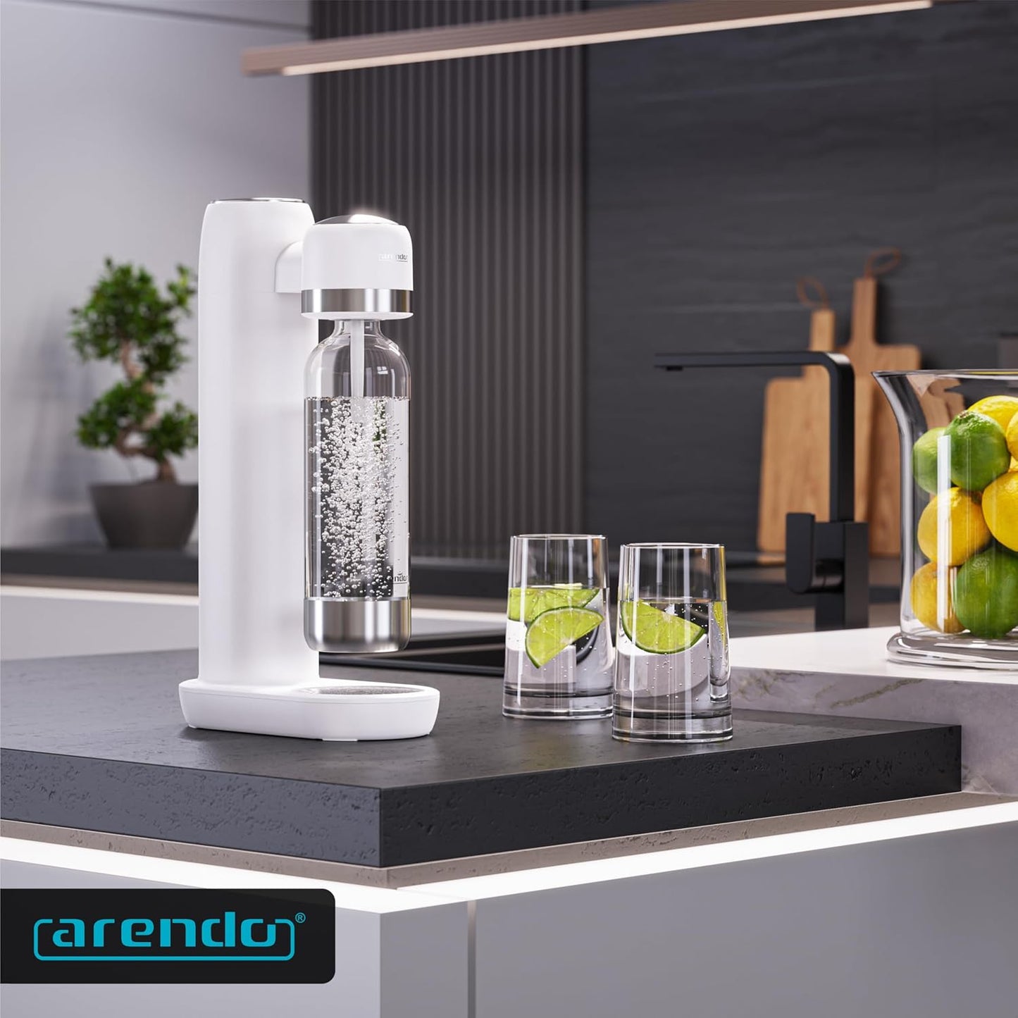 Wassersprudler mit Wasserflasche, B: Weiss