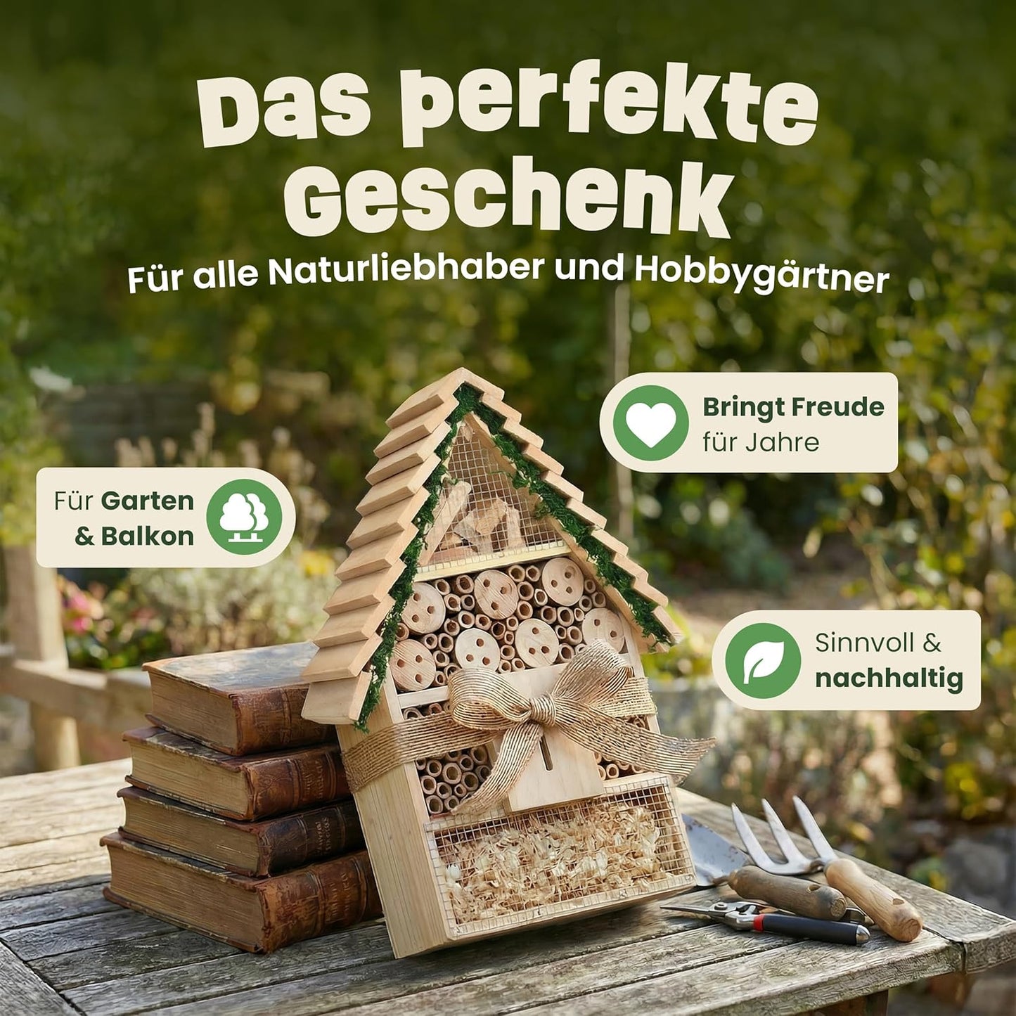 Insektenhotel XXL mit Bambus Nisthilfe (40,5 cm), XXL Insektenhotel – Stufendach (40,5 cm)