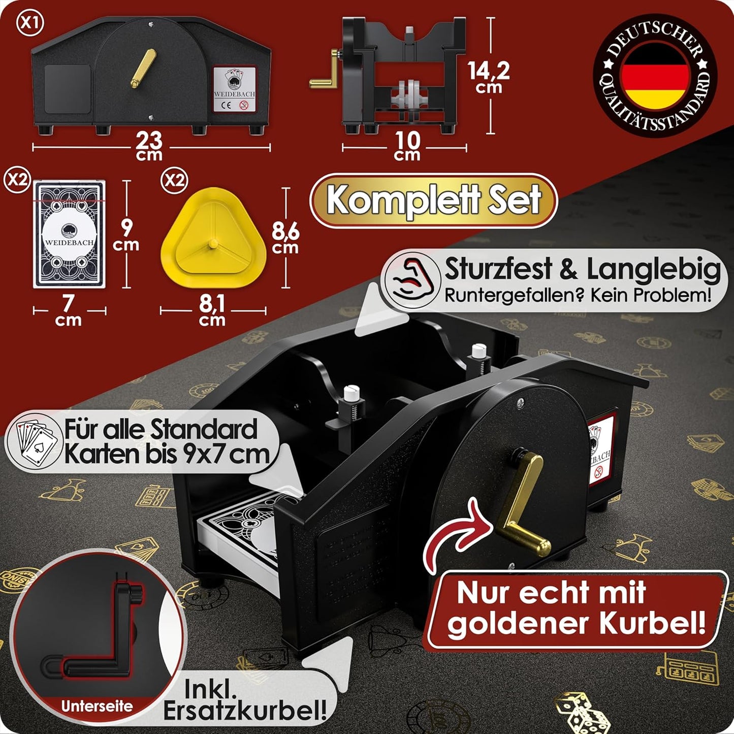 Kartenmischmaschine mit Kurbel, Schwarz