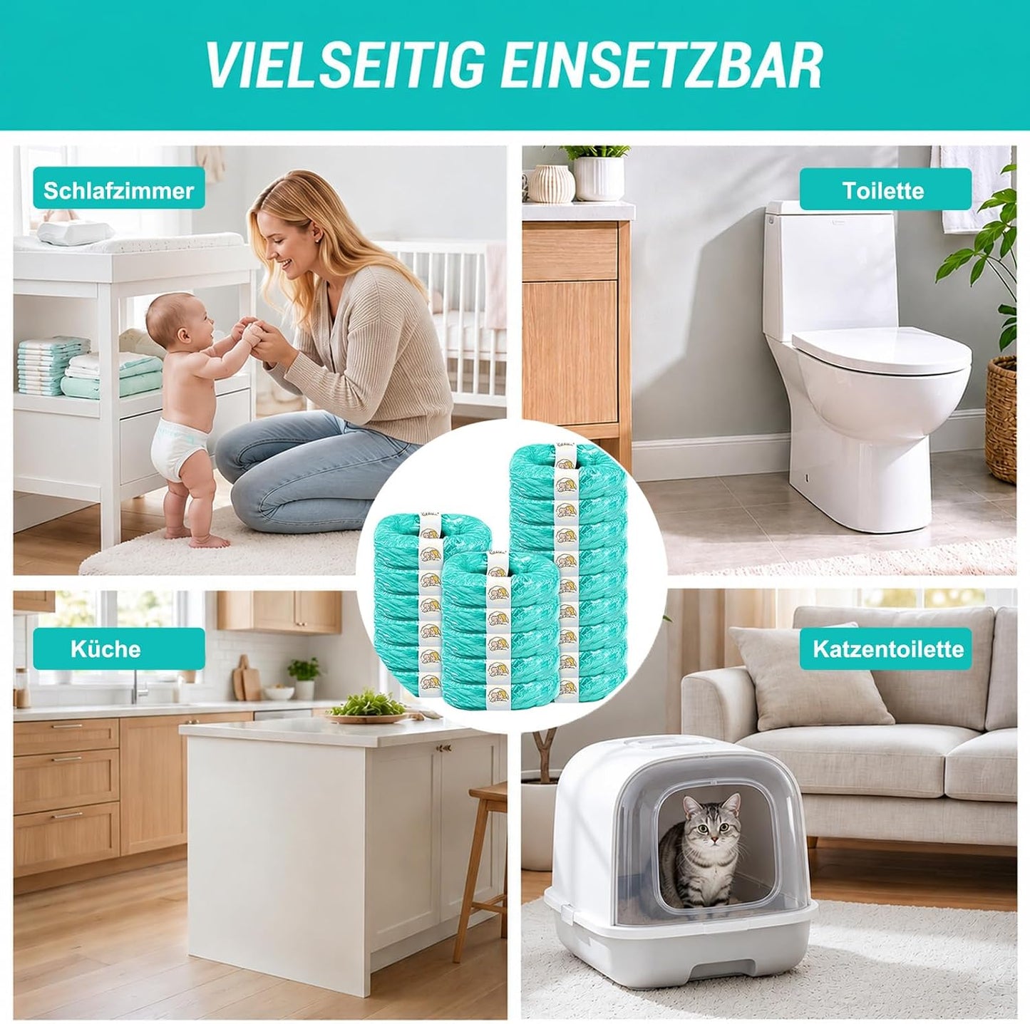 Nachfüllbeutel für Windeleimer (20 Stück), Seeblau,20 Stück