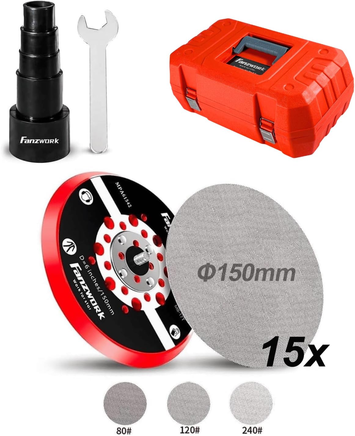 Exzenterschleifer EZ150A Set mit Koffer und Zubehör, Set mit Koffer/Ersatzteller 150mm