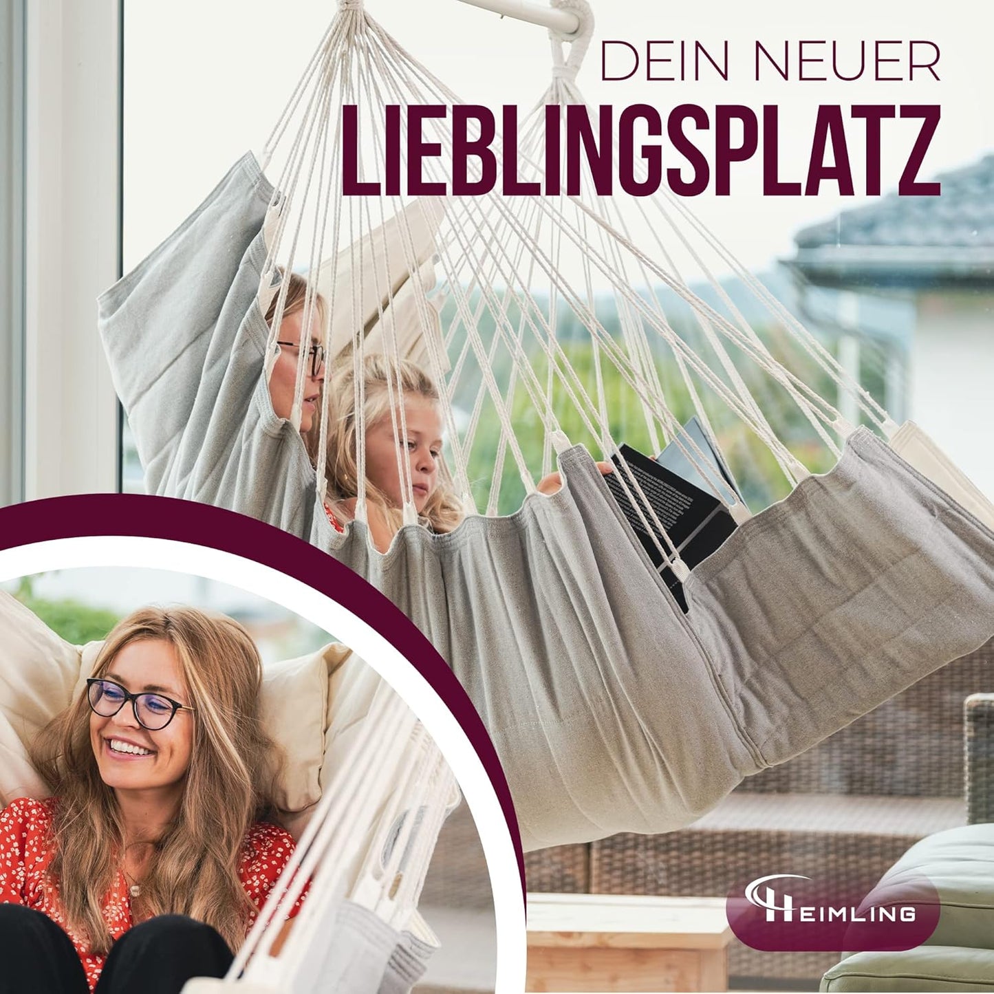 XXL Hängesessel für Indoor & Outdoor (inkl. Kissen), Beige/Grau