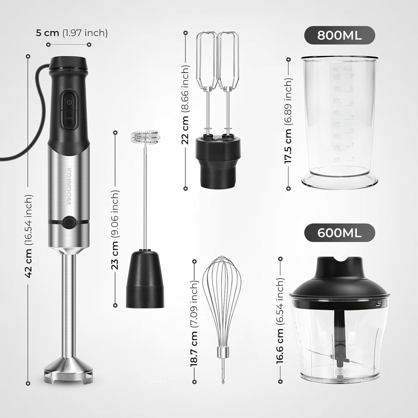 Stabmixer Set 6-in-1 mit Turbofunktion (1200 Watt), 6-in-1 Stabmixer