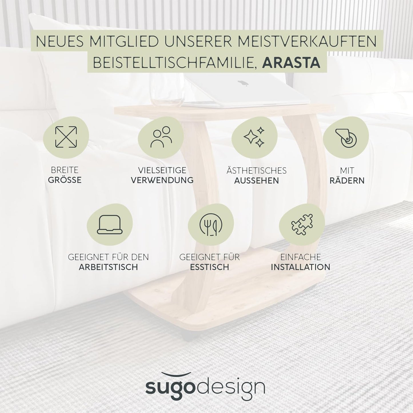 Beistelltisch mit Rollen Arasta, Holz-optik