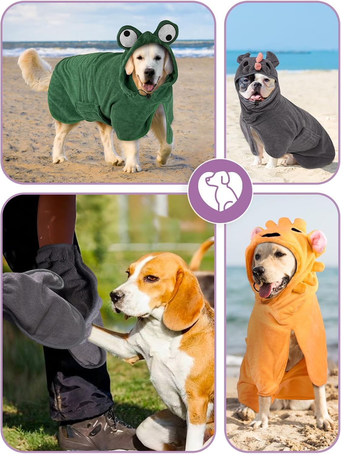 Einstellbarer Hundebademantel aus Mikrofaser, S Grau Rosa