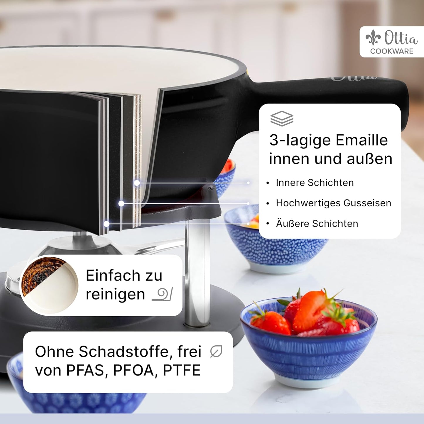 Fondue-Set aus Gusseisen, Schwarz