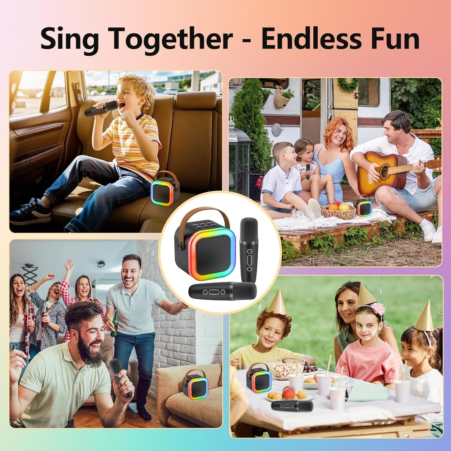 Karaoke Maschine für Kinder mit 2 Mikrofonen, Schwarz