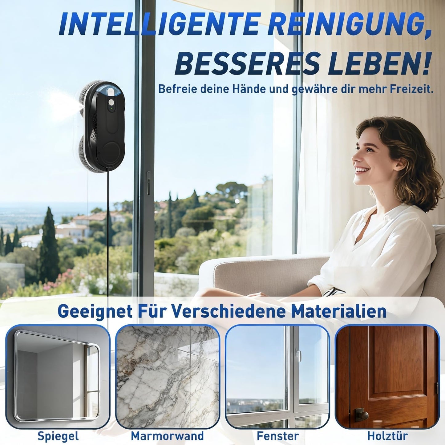 Fensterputzroboter mit Doppel-Spray & Fernbedienung, Schwarz