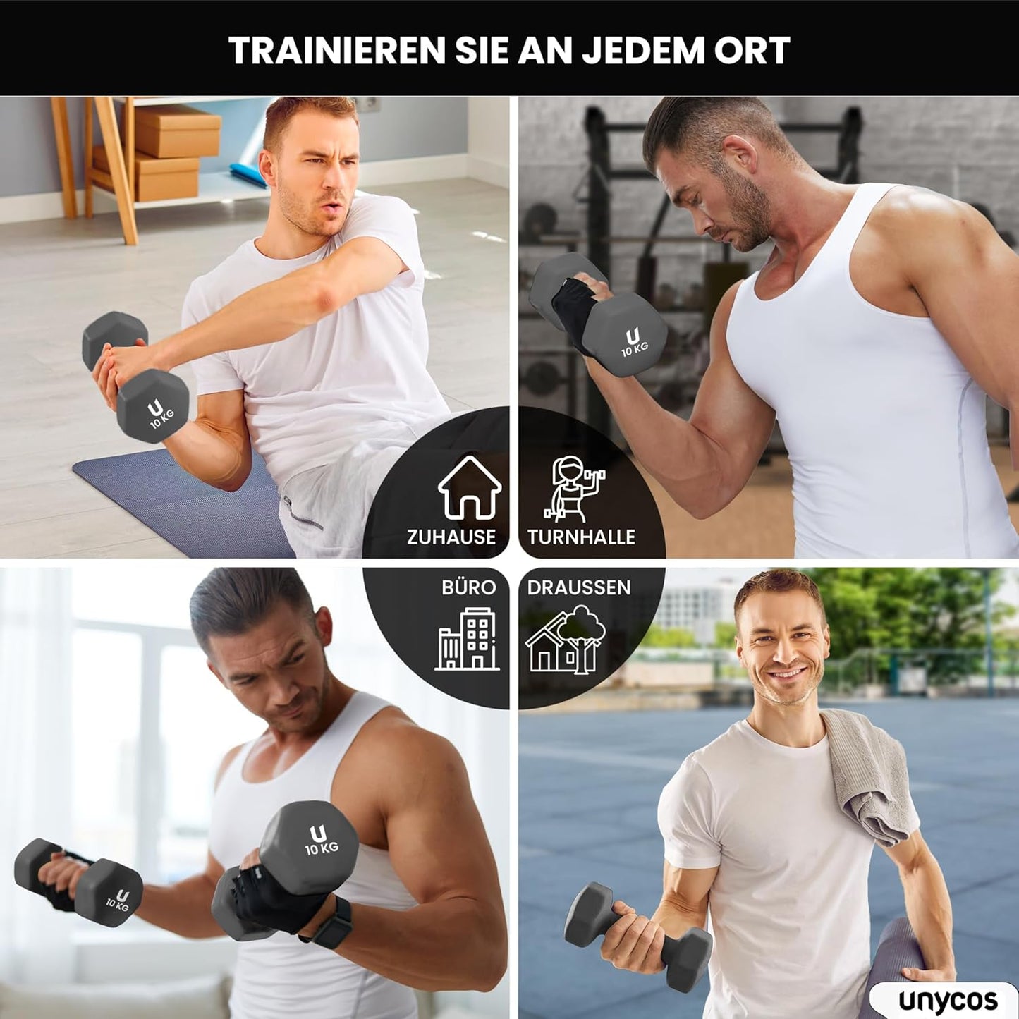 Kurzhanteln-Set (2 x 10 kg, rutschfest), #23 Dunkelgrau, 2 x 10KG - Sechseckig